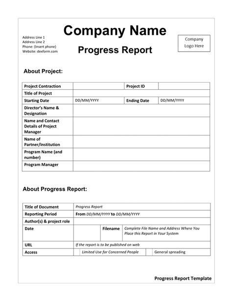 company progress report template